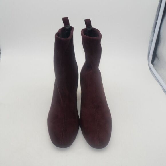 NEW Michael Kors Woman's 7.5 Porter Boots Suede Merlot Burgundy Gold Block Heel - Picture 8 of 12